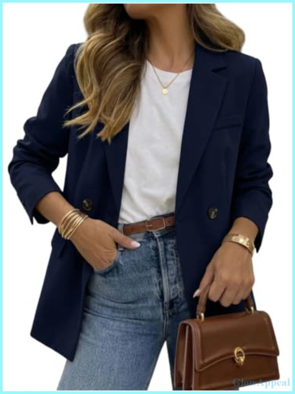 ELLEVEN Women's Long Sleeve Slim Fit Double Breasted Blazer Business Casual